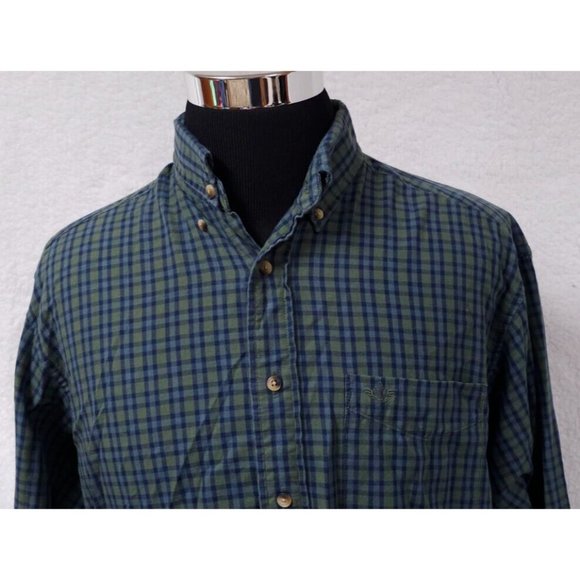 Dockers Men Large Green Blue Stripe Long Sleeve Button Up Embroidered Logo Shirt - Picture 2 of 11